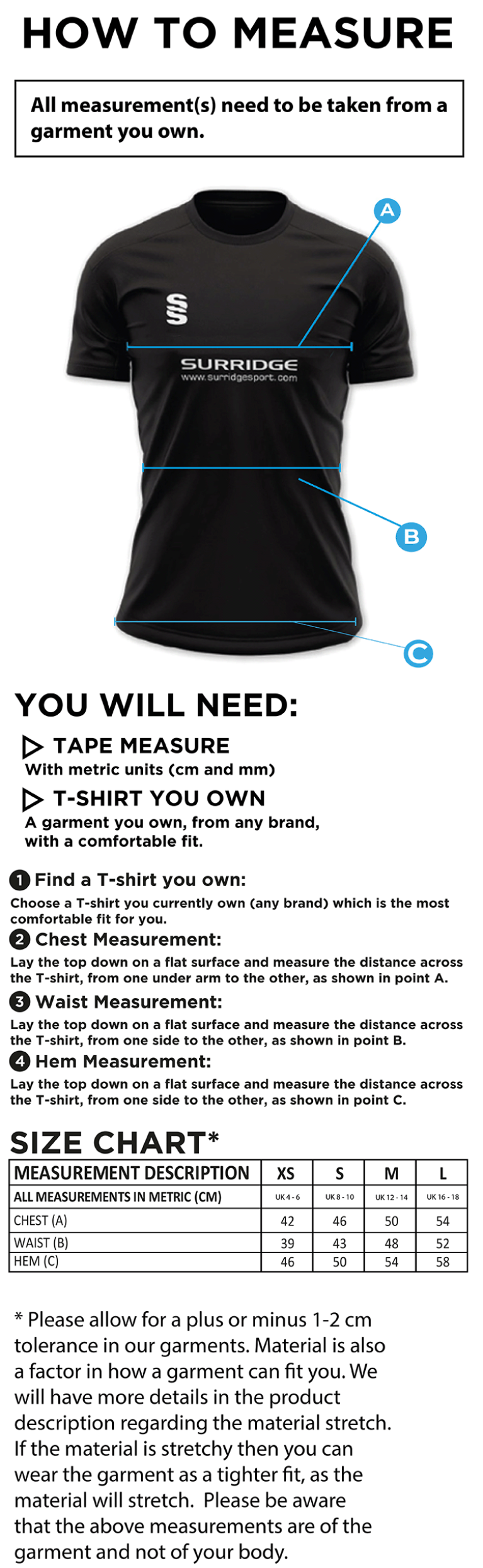 Clumber Park CC - Dual Solid Colour Polo - Black - Women's/Girls Fit - Size Guide