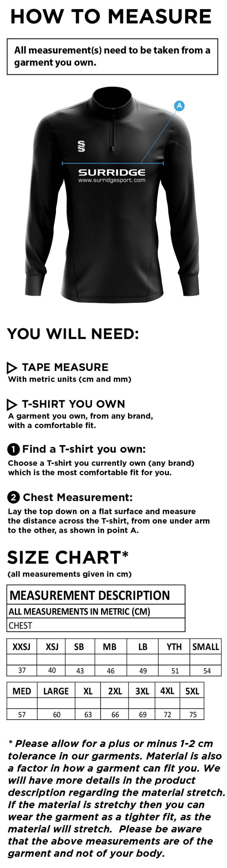 Clumber Park Cricket Club blade performance top - Size Guide