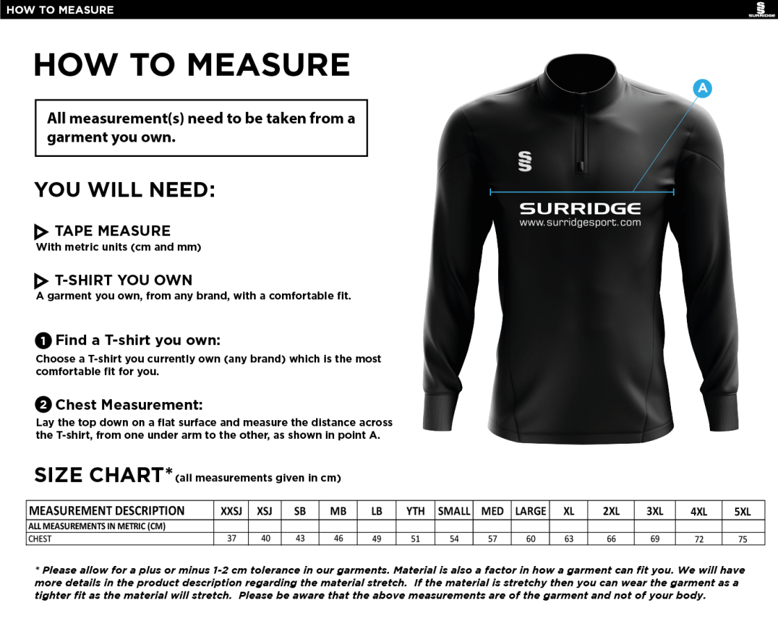 Clumber Park CC - Camo Performance Top - Black - Unisex Fit - Size Guide